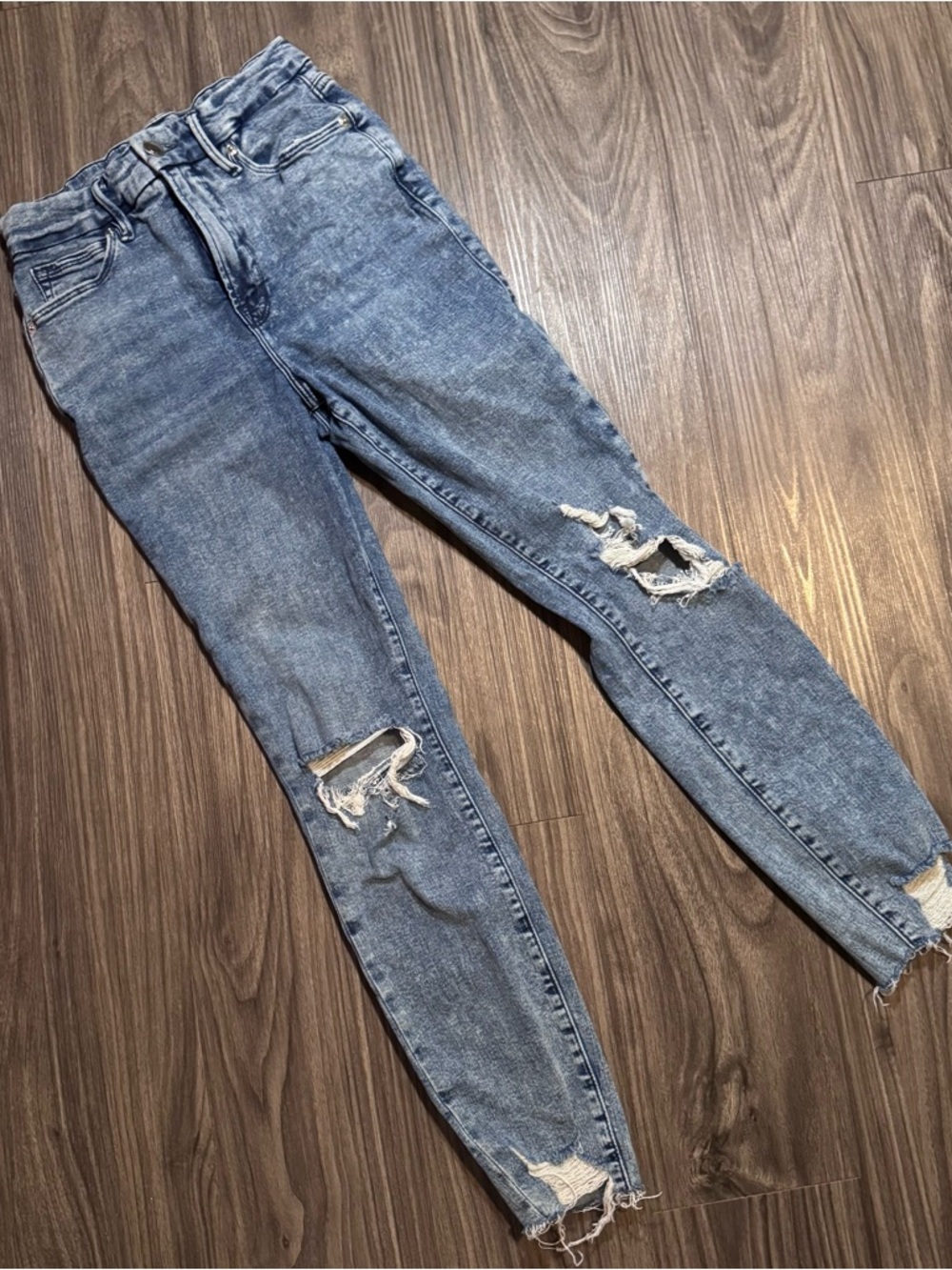 Good American Light Blue Ripped High-Rise Skinny Jeans